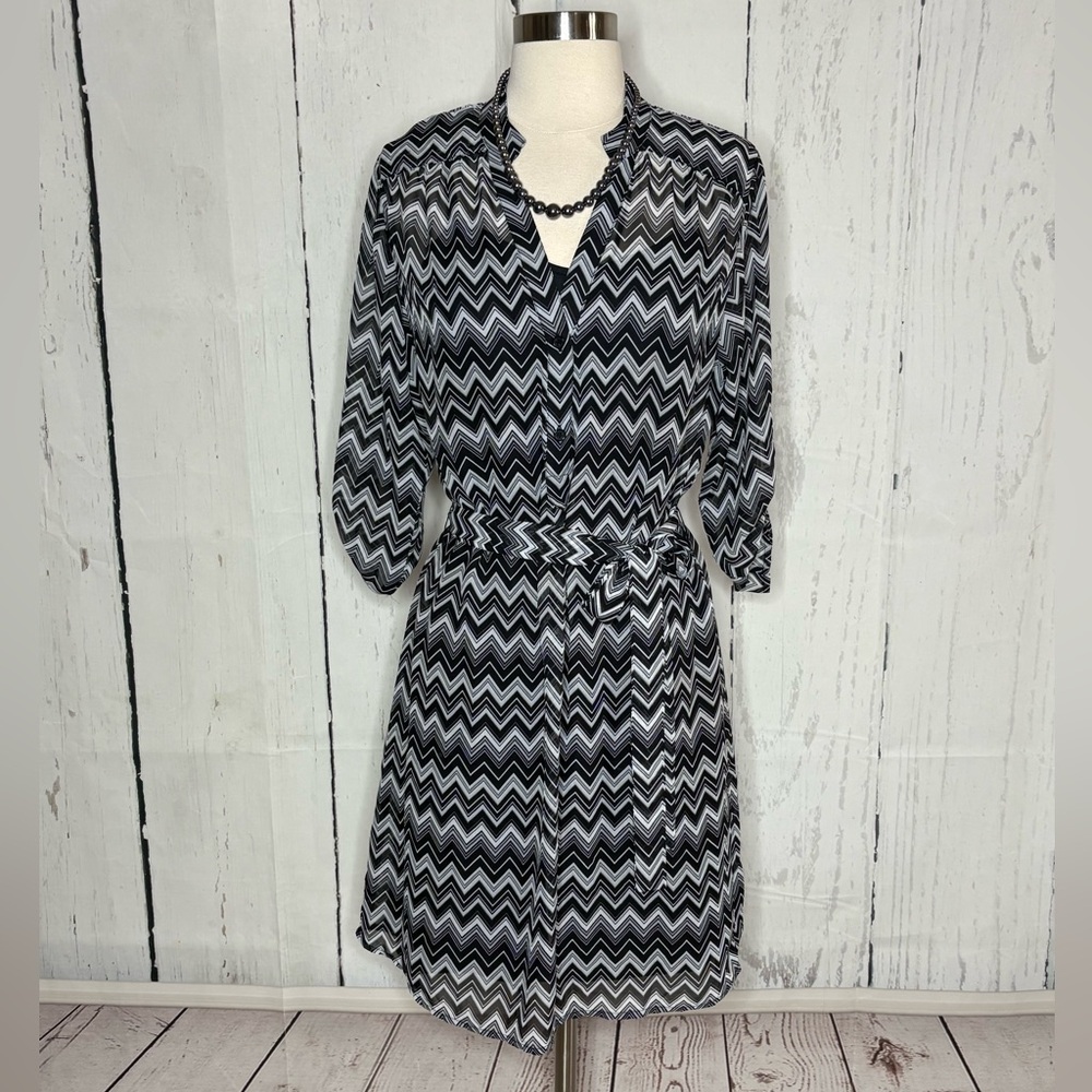 Chevron Patterned Black and White Dress